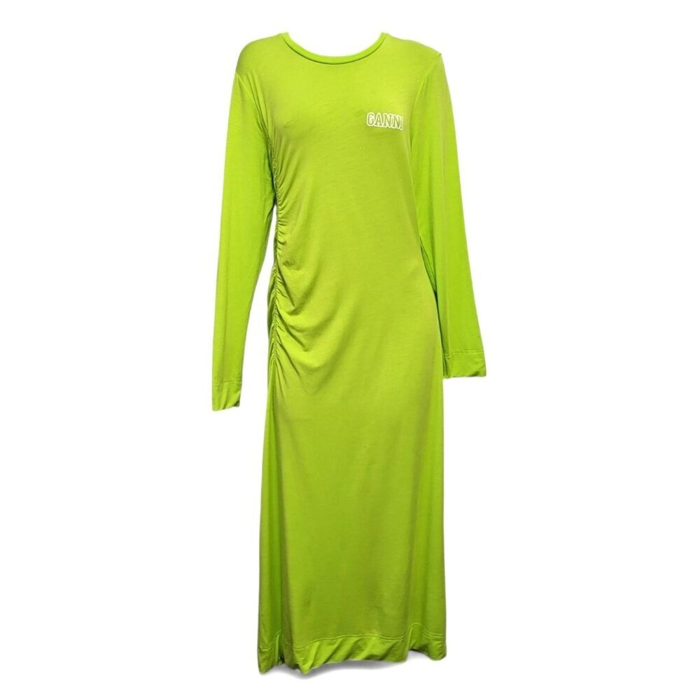 GANNI Green Lyocell Jersey Dress Lime Popcicle Maxi - Picture 3 of 11